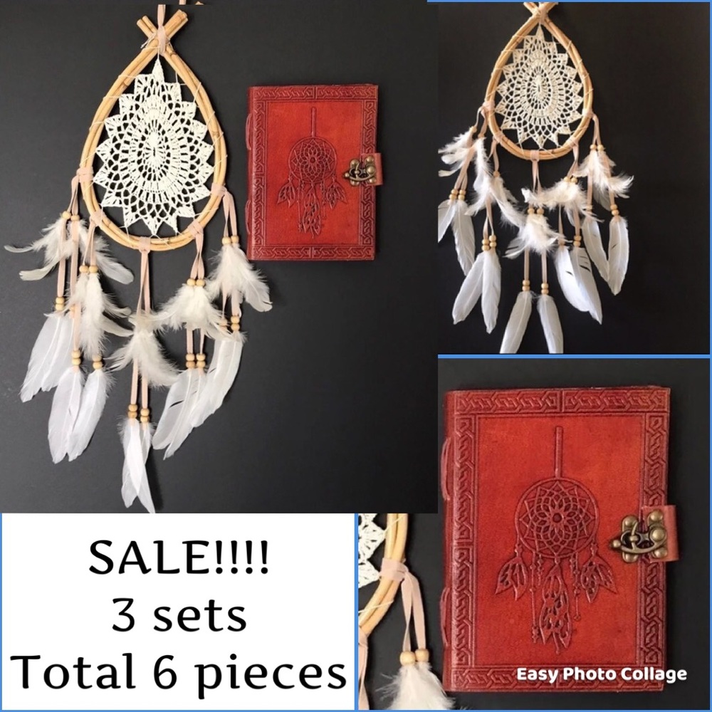 3 sets discount.Leather journal/notebook,with dreamcatcher. Handmade authentic